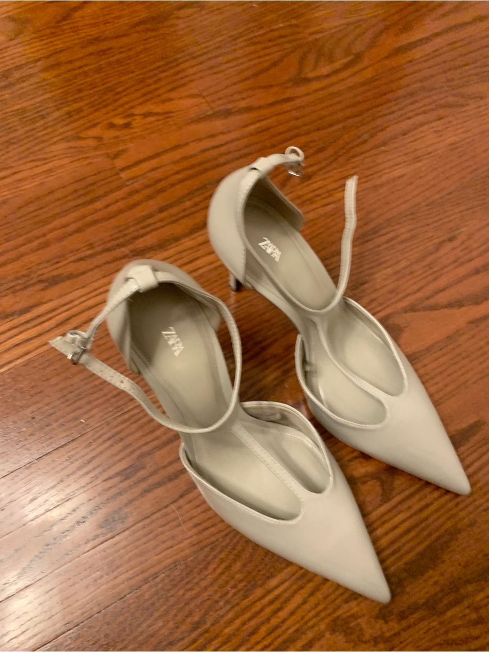 Zara Cream Pointed-Toe Ankle-Strap Heels